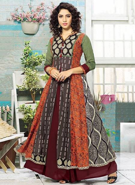 Maroon Colour PURATTI Arya Designer Fancy Heavy Festive Wear Poli Rayon Printed Stylish Gown Collection PURATTI 01